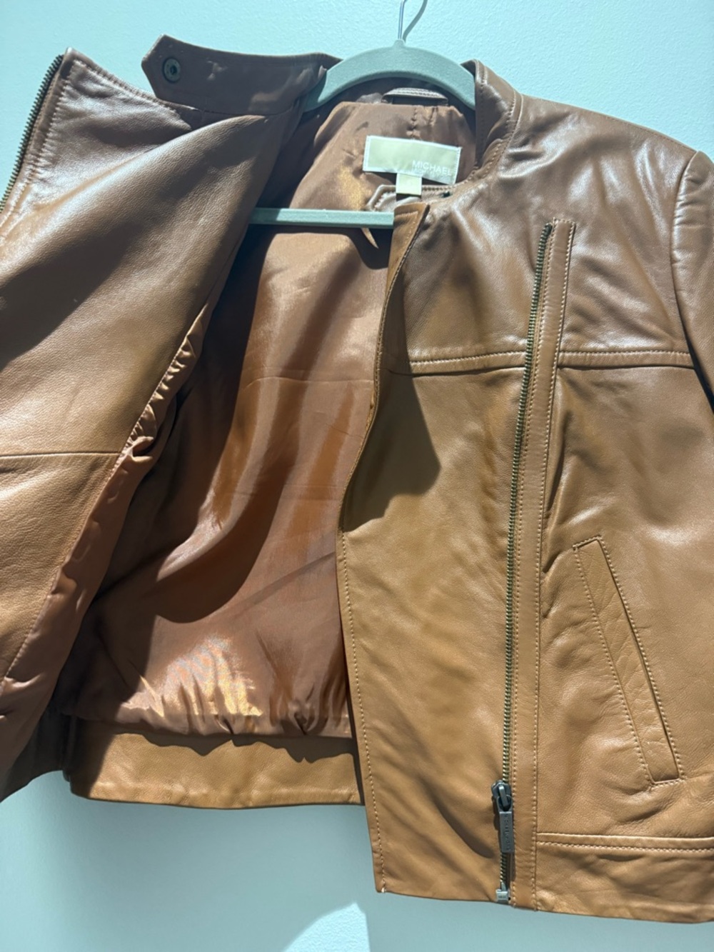 Michael Kors No Women's Brown Leather Moto Jacket - Picture 2 of 3